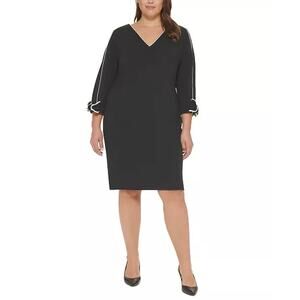 Calvin Klein Piped Bow-Sleeve Sheath Dress sz 22W new black white